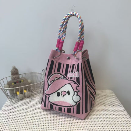 Niche design black and white diamond knitted tote bag handbag casual versatile large capacity messenger bag factory direct sales