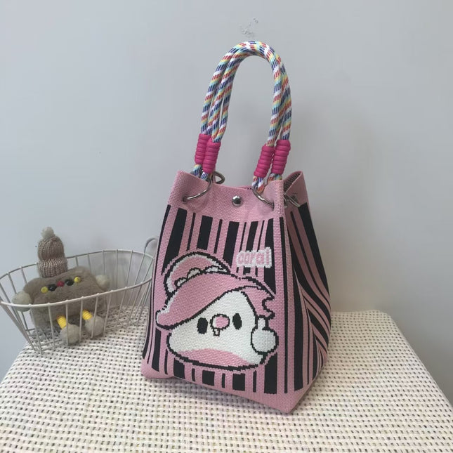 Niche design black and white diamond knitted tote bag handbag casual versatile large capacity messenger bag factory direct sales