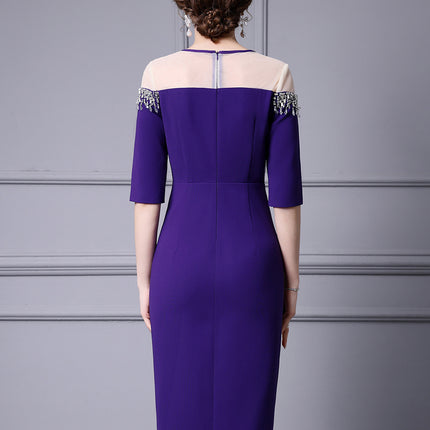 Zhili Light Luxury Elegant Evening Dress with Heavy Beading and Color Blocking, Feminine Bodycon Dress, Spring 2026