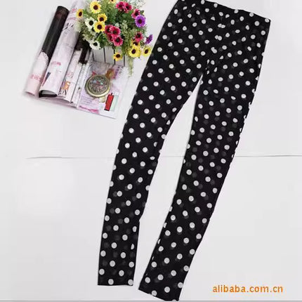 Summer Hot-selling Mesh Perspective Leggings Black and White Dot Slim Breathable Ankle-length Pants Thin All-match Sunscreen Women's Pants