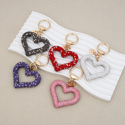 Hollow Full Diamond Heart Keychain Car Hanging Love Car Key Chain Portable Headset Bag Pendant