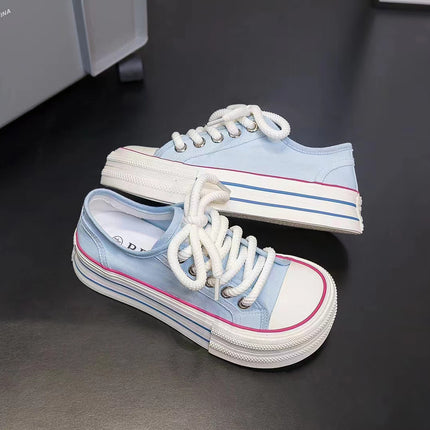 6733 Canvas Shoes for Women 2024 Summer Breathable Low-Top Thick-Soled Dopamine Cream Mango Toe White Casual Shoes