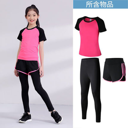 Children's Running Clothing Sports Suit Tights Girls Yoga Training Basketball Quick-Drying Clothing Elastic Sweat-Absorbent Fitness Clothing