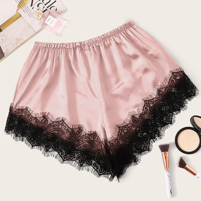 Thin Spring and Summer Ice Silk Bottoming Shorts Women's Lining Lace Edge Safety Pants Home All-match Solid Color Leggings