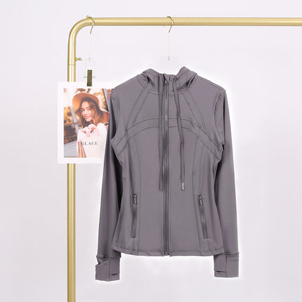 LULU in stock Hooded Jacket Running Yoga Jacket Sports Slim Zipper Cardigan Fitness Top Women