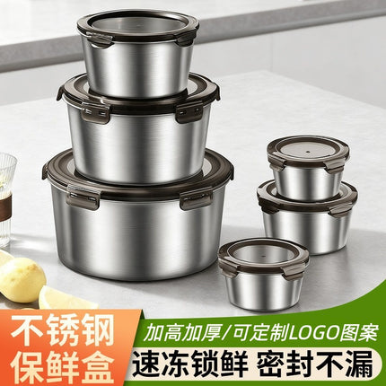 304 Stainless Steel Round Fresh-Keeping Box, Sealed Lunch Box, Office Worker Take-Out Box with Lid, Portable Soup Bowl, Custom Logo