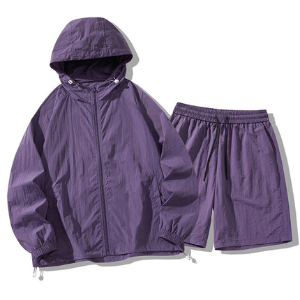 Sun Protection Clothing Set Upf50+ Cool-Touch Ice Silk Original Yarn Hooded Breathable Nylon Ice Silk Outdoor Skin Protection Clothing Shorts