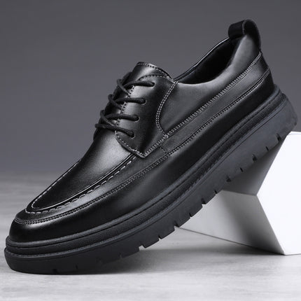 Autumn 2023 New Black Men's Business Casual Leather Shoes Men's Korean Style Youth Board Shoes Lace Breathable Men's Shoes
