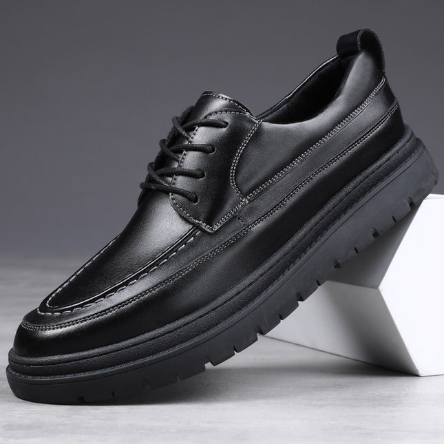 Autumn 2023 New Black Men's Business Casual Leather Shoes Men's Korean Style Youth Board Shoes Lace Breathable Men's Shoes