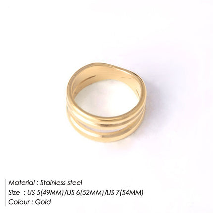 Cross-border Korean and Japanese niche versatile plain ring multi-layer ring female personality index finger ring titanium steel plated 18K gold hand jewelry