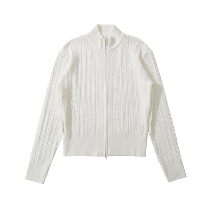 Foreign Trade 2026 Spring European and American Fashion Slim-Fit American Retro Stand-Up Collar Double Zipper Cable Knit Sweater for Women U23168