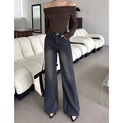 Retro washed Street versatile jeans women's spring and autumn slimming design sense niche micro horn mopping pants