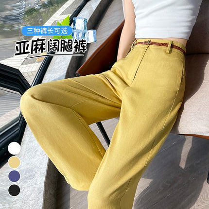 2025 Summer New Style Tencel Linen Wide-Leg Pants High-Waisted Cotton-Linen Thin Sun-Protection Floor-Length Pants for Women