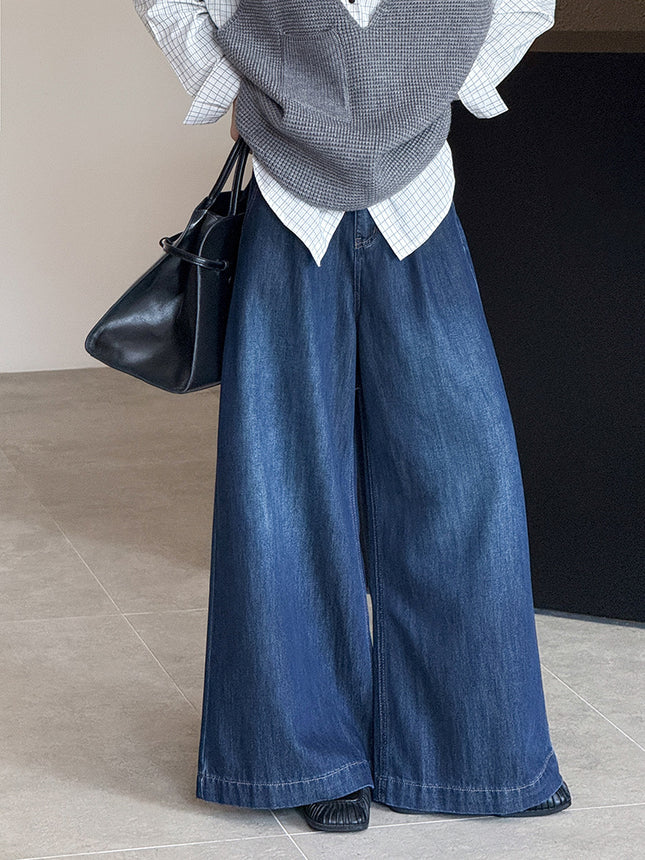 Orange Wide-Leg Designer Jeans with High Waist, Loose Straight Cut, and Drapey Floor-Length Design 53050