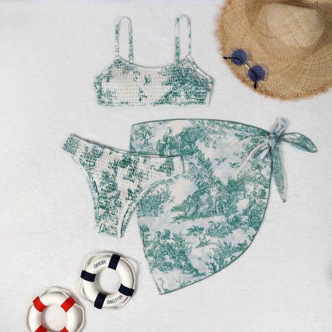 2024 European and American Split Bikini Three-Piece Cross-Border Amazon Sexy Floral Wrap Dress Beach Bikini Swimsuit