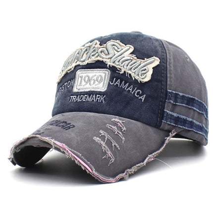 Distressed Washed Baseball Cap for Men and Women Torn Edge Retro Peaked Cap with Letters 1969 Embroidered Baseball Cap Sun Hat
