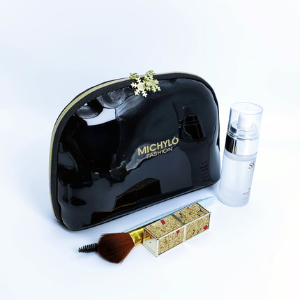 High-grade mirror leather semi-circular cosmetic bag travel storage bag wedding bride bag large, medium and small three-piece bag