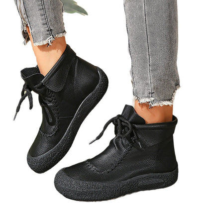 Cross-Border Export 2025 Autumn and Winter New Single Boots for Women Handmade Retro Casual Thick-Soled Comfortable Soft-Soled Lace-Up Short Boots