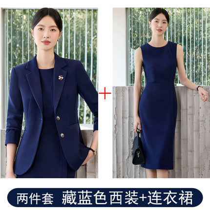 Ol Commuter Suit Dress for Women in Autum, High-End Waist Slimming Look, Light and Mature Workplace Large Size No-Iron Business Formal Wear
