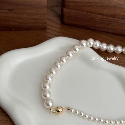 New Product: Shi Jia Strong Luster Pearl Necklace, Niche Light Luxury Minimalist Style Women's Necklace with Magnetic Clasp Design