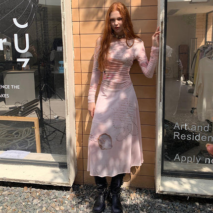 L130DS American Spice Girls 2024 Autumn New Crossover Long Sleeve Fashion Flower Printed Elegant Long dress