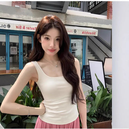 American Multi-color Camisole Women's Stretch Slim Inner Base Top Outer Wear Beautiful Back with Chest Pad