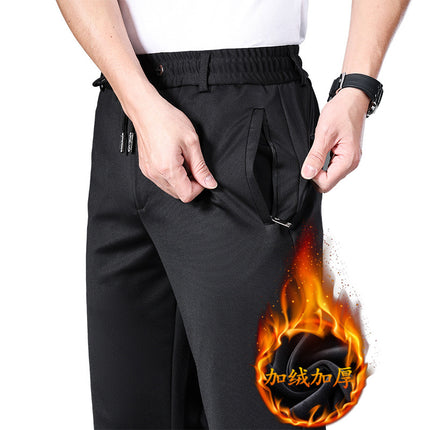 Autumn and Winter fleece-lined Casual Pants Straight Elastic Waist Stretch Pants Men's Thickened Business Men's Pants Elastic Waist Warm Pants