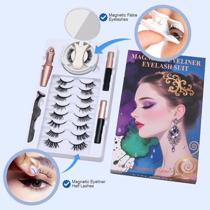 Wholesale magnetic eyeliner false eyelashes magnet false eyelashes 3D three-dimensional net red magnetic false eyelashes 3 pairs of suit