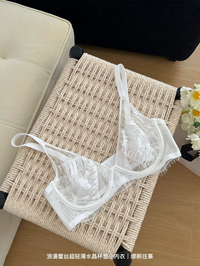 Pure Desire Style Ultra-thin Sexy Mesh Lace Underwear Women's Big Chest Showy Small Upper Pin Anti-sagging Breast Bra