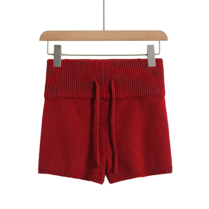 Wholesale hot girls sexy low waist slim hip knitted shorts women's elastic tight drawstring solid color knitted hot pants tide
