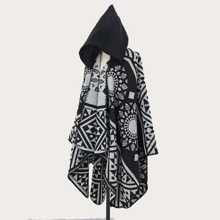Ethnic Style Hooded Cape Shawl for Women, Fashionable and Stylish Thickened Version, Warm Outerwear for Travel and Photography Scarf