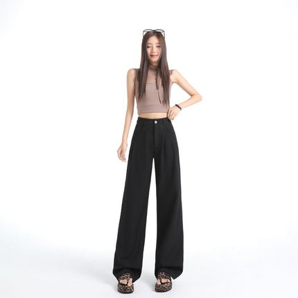 Double Pleated Three-Dimensional Pocket Design Suit Casual Pants for Women 2025 New High-Waisted Loose Slimming Drape Wide-Leg Pants