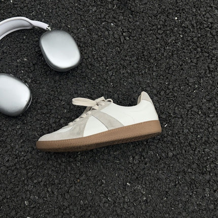 Genuine Leather German Training Shoes for Women 2026 New Retro Versatile Color-Blocking Casual Sports White Sneakers Flat-Soled Running Shoes