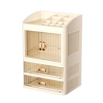 New Foldable Crown Desktop Cosmetic Storage Box Double Door Sundries Height Increase Multi-layer Cabinet High-grade