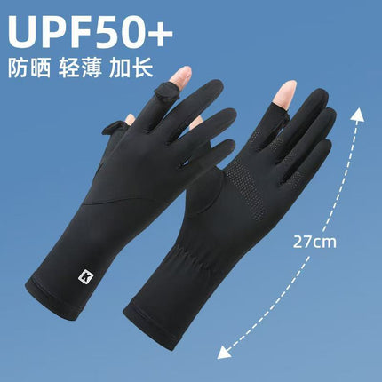 Sun Protection Gloves for Women, Summer Cycling and Driving, Anti-Slip, Ice Silk, Uv Protection, Breathable, Thin, Extended Sunshade