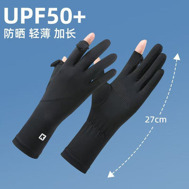 Sun Protection Gloves for Women, Summer Cycling and Driving, Anti-Slip, Ice Silk, Uv Protection, Breathable, Thin, Extended Sunshade