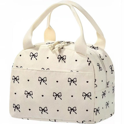 Cross-Border Corduroy Printed Portable Lunch Bag Travel Picnic Ice Bag Lunch Box Work Insulated Bag Lunch Box