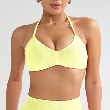 Cross-Border Large Size Halterneck Sports Bra High-Intensity Beautiful Back Sling Sports Bra All-In-One Sports Vest Chest Pad