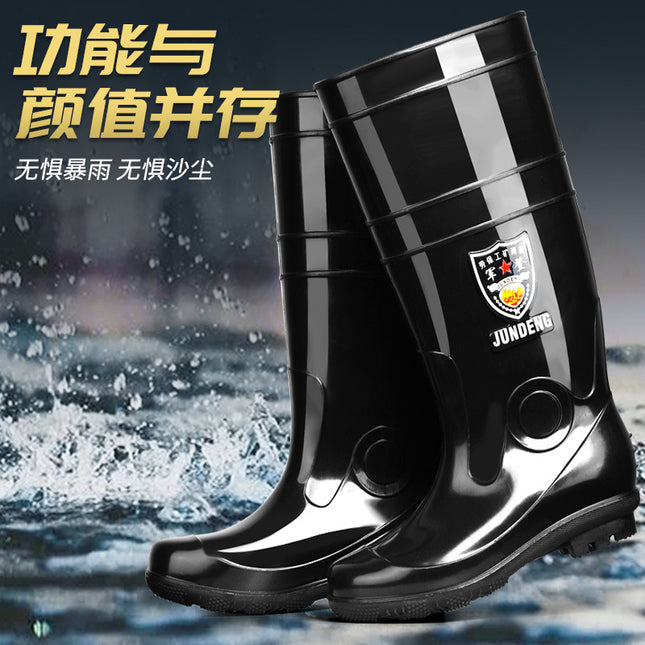 Jundeng thickened high-top black rain boots rain boots mining boots labor protection rubber shoes kitchen water shoes non-slip rubber bottom water