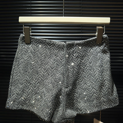 Lapel Long Sleeve Herringbone Woolen Drill Coat Coat with Strapless Shorts Short Skirt High Style Four-Piece Set