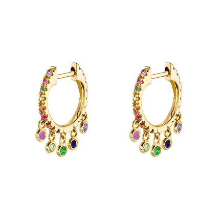 European and American French Style Light Luxury Ins Style Fashion Micro-inlaid Colorful Zircon Earrings Women's Distinctive All-match Fashionable Ear Ring Earrings