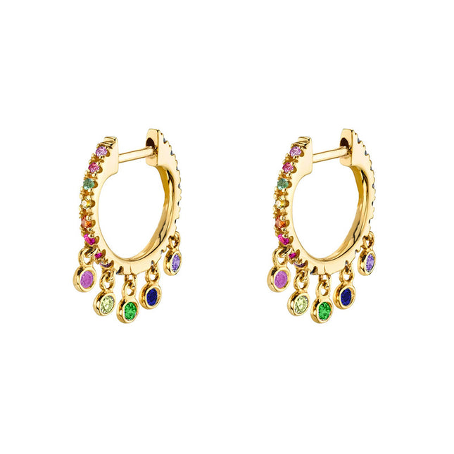 European and American French Style Light Luxury Ins Style Fashion Micro-inlaid Colorful Zircon Earrings Women's Distinctive All-match Fashionable Ear Ring Earrings