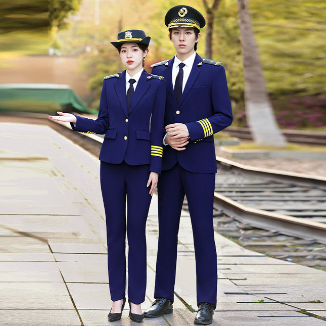 Long-Sleeved Suit High-Speed Rail Attendant Uniform Aviation College Uniform Men's and Women's Hotel Property Security Work Clothes