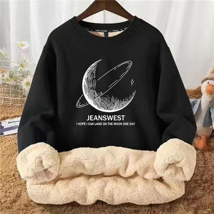 Fleece-lined thickened sweater men's winter Youth student 2022 new best bear printed round neck lambswool top