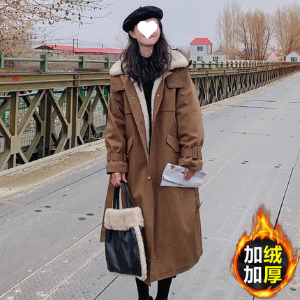 fleece-lined Thickened Parker Clothing Women's Long 2024 Winter New Tooling Cotton-padded Coat Niche Design Sense Cotton-padded Coat Trendy