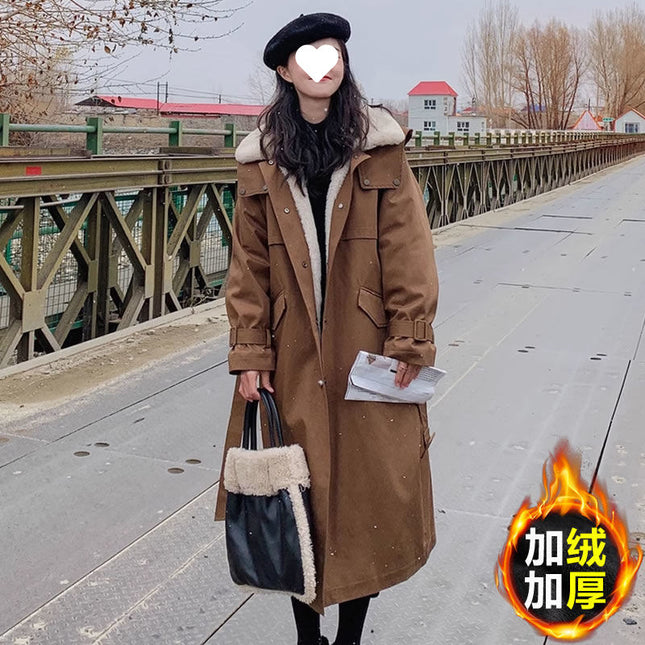 fleece-lined Thickened Parker Clothing Women's Long 2024 Winter New Tooling Cotton-padded Coat Niche Design Sense Cotton-padded Coat Trendy