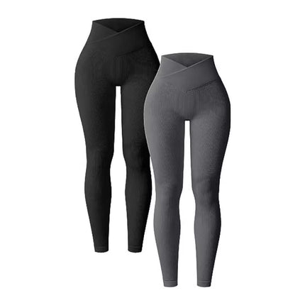European and American Amazon 2023 yoga leggings ribbed high waist cross sports workout leggings casual trousers