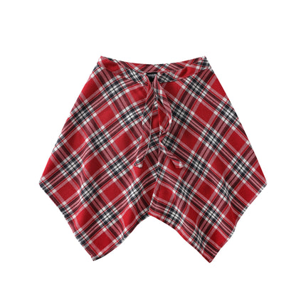 A generation of hair folding artifact color plaid fart curtain one-piece lace-up high street irregular hem Joker skirt