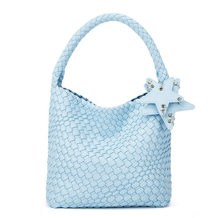Cross-Border Large-Capacity Hand-Woven Bags for Women, Commuter Bags, High-End Shoulder Bags, Fashionable Satchel Bucket Bags