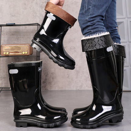 Wholesale 028 Cotton-Lined Non-Slip Industrial and Mining Water Boots with Reflective Strips, Labor Protection High-Top Shanghai Huali Rain Boots, Durable
